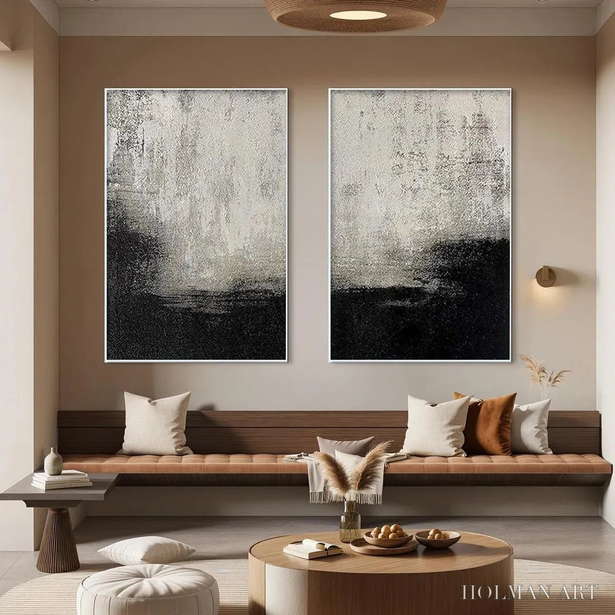 HOLMAN ART Black & White Abstract Diptych – Textured Abstract Painting Set of 2, Vertical - image 6