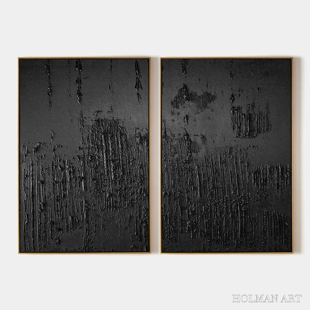 HOLMAN ART Black Textured Diptych – Textured Abstract Painting Set of 2, Vertical - image 1