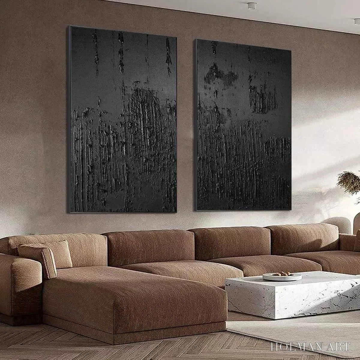 HOLMAN ART Black Textured Diptych – Textured Abstract Painting Set of 2, Vertical - image 3