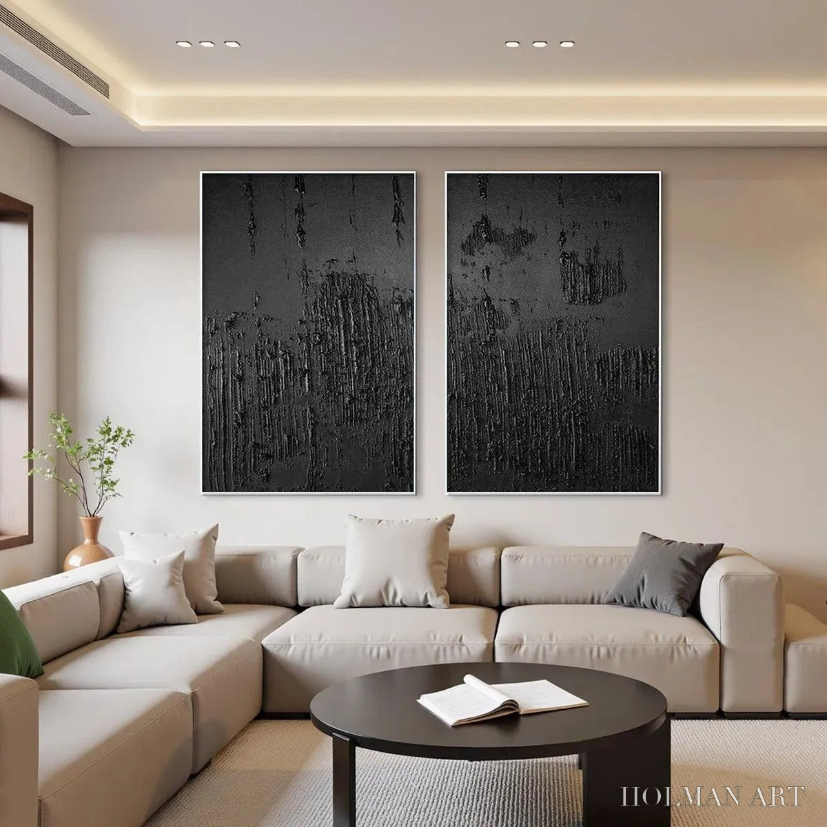 HOLMAN ART Black Textured Diptych – Textured Abstract Painting Set of 2, Vertical - image 6