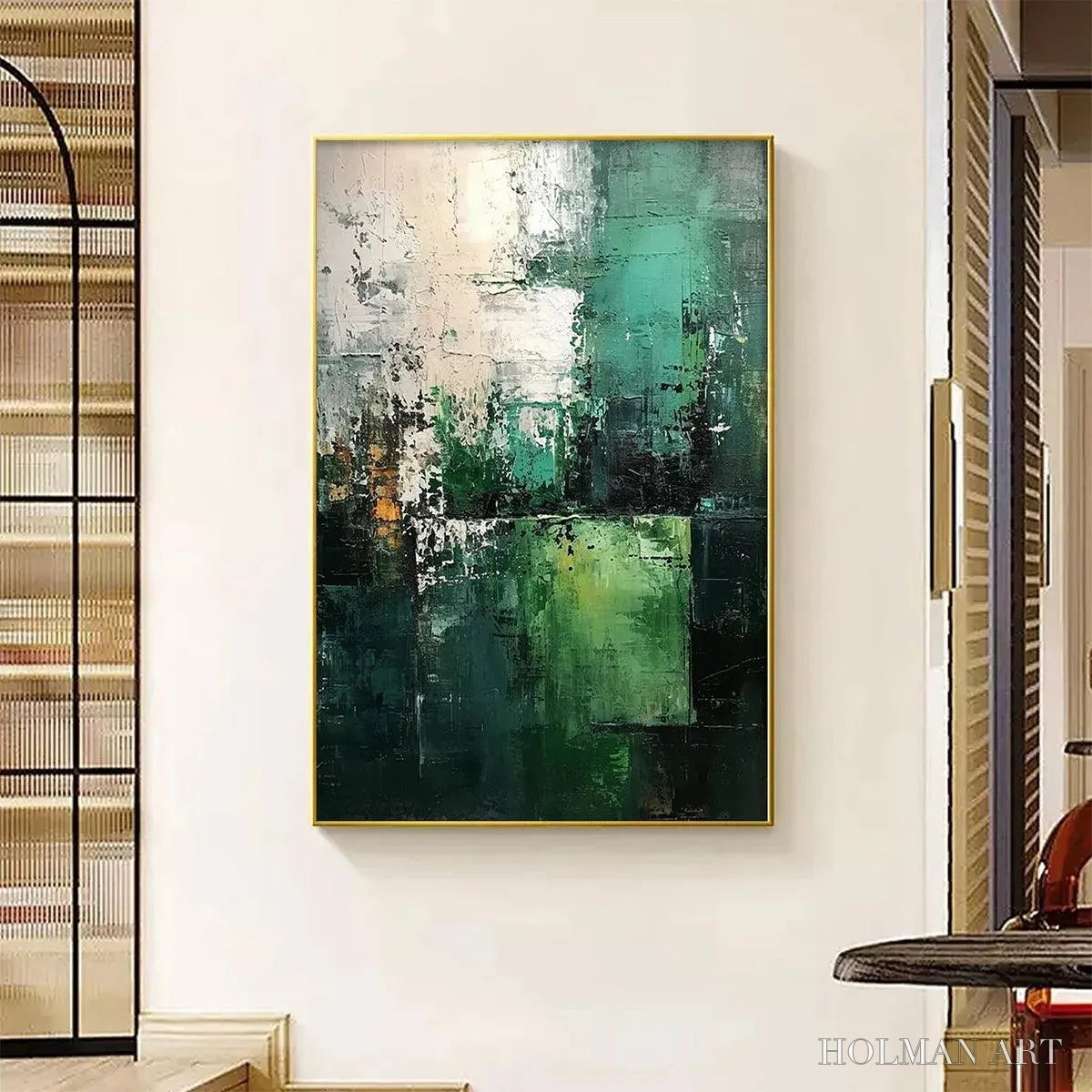HOLMAN ART Textured Green Abstract – Impasto Abstract Painting, Vertical - image 2