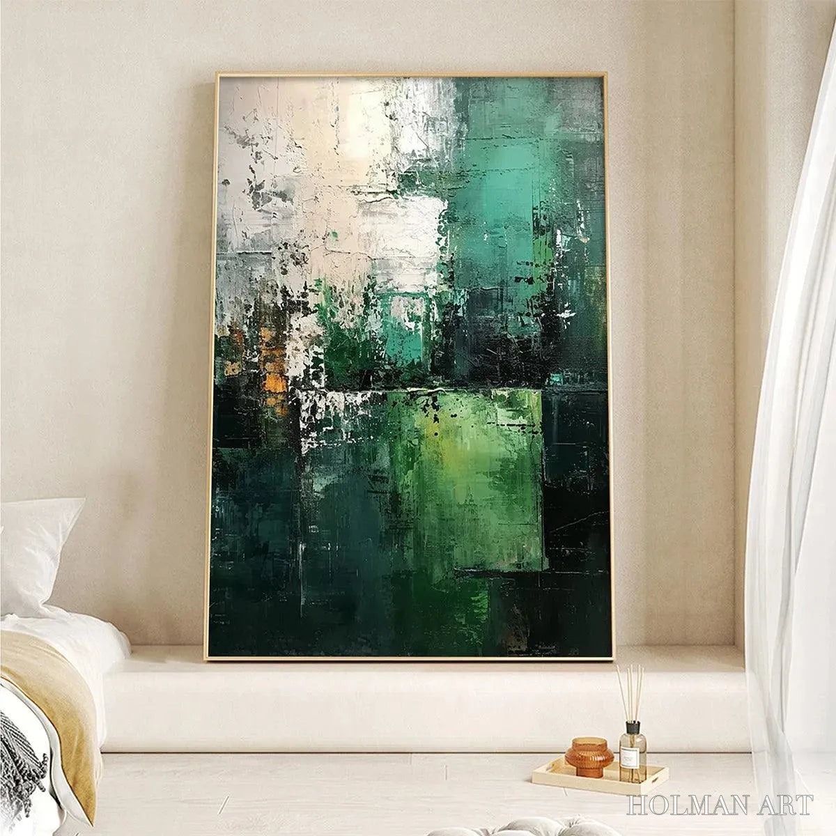 HOLMAN ART Textured Green Abstract – Impasto Abstract Painting, Vertical - image 5