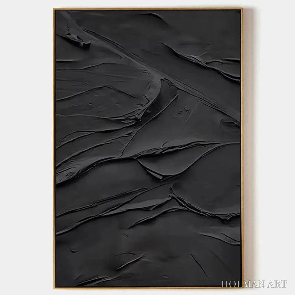 HOLMAN ART Black Textured Impasto – Dramatic Black Impasto Painting, Vertical - image 1