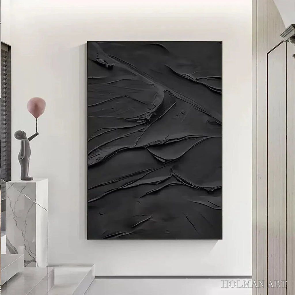 HOLMAN ART Black Textured Impasto – Dramatic Black Impasto Painting, Vertical - image 2