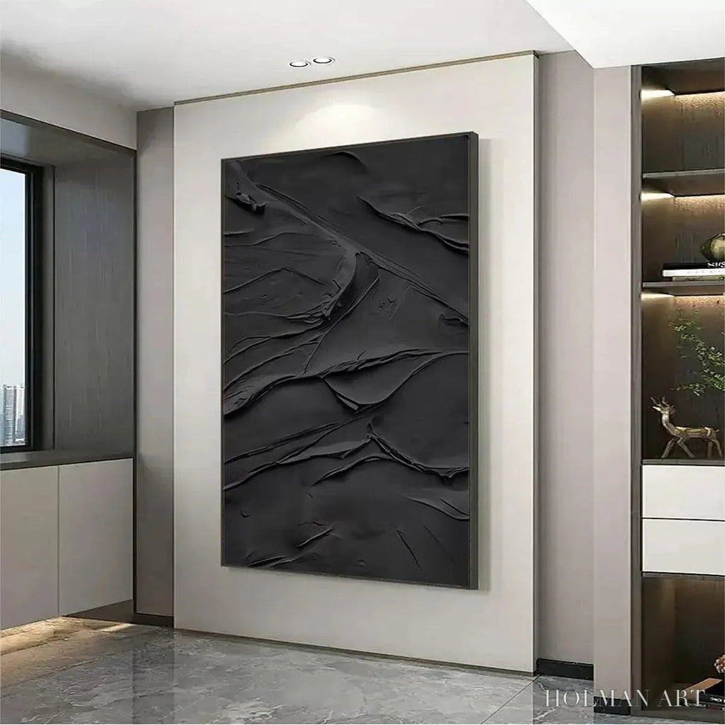 HOLMAN ART Black Textured Impasto – Dramatic Black Impasto Painting, Vertical - image 4