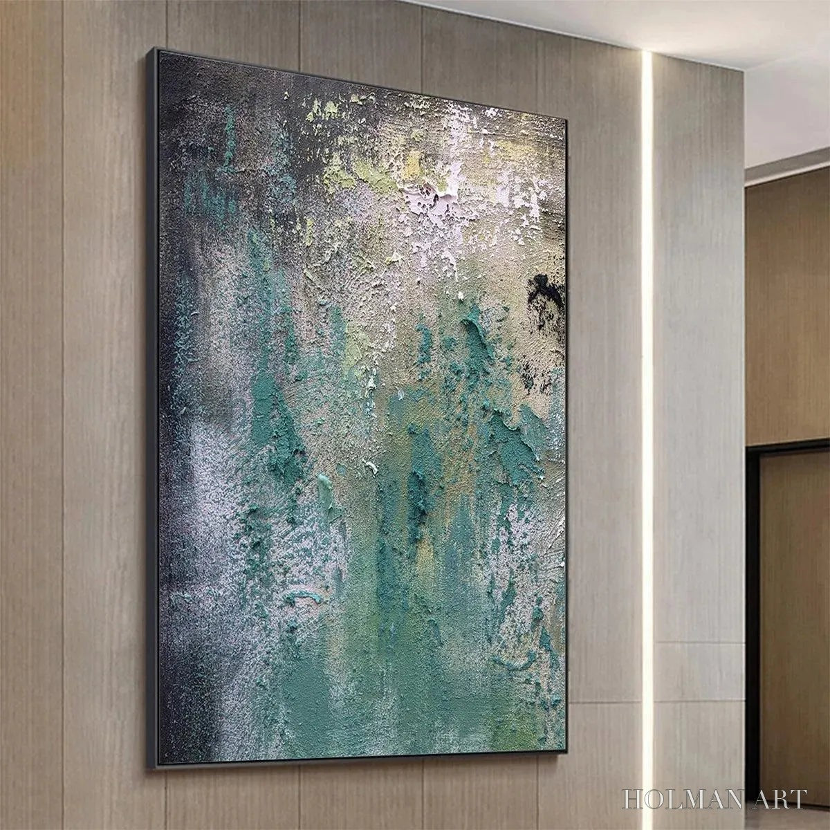 HOLMAN ART Textured Green Abstract – Impasto Abstract Painting, Vertical - image 4