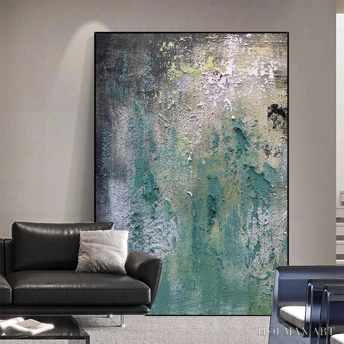 HOLMAN ART Textured Green Abstract – Impasto Abstract Painting, Vertical - image 6