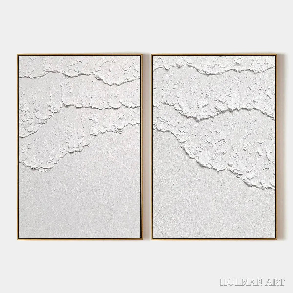 HOLMAN ART White Textured Waves Diptych – Textured Abstract Painting Set of 2, Vertical - image 1