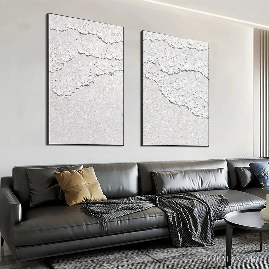 HOLMAN ART White Textured Waves Diptych – Textured Abstract Painting Set of 2, Vertical - image 4
