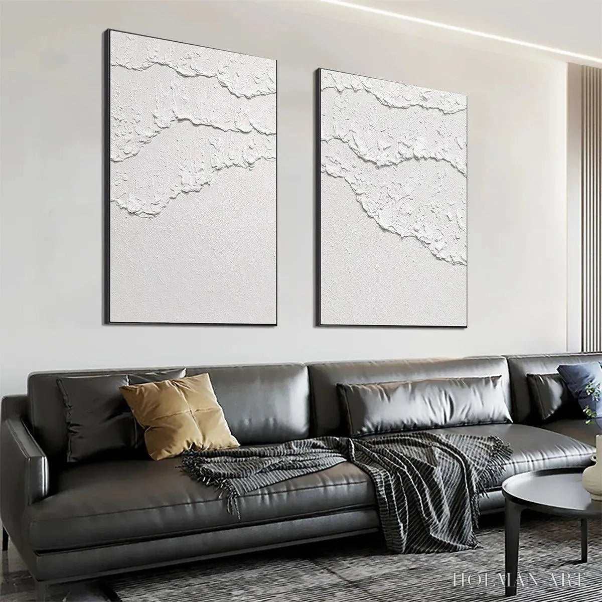 HOLMAN ART White Textured Waves Diptych – Textured Abstract Painting Set of 2, Vertical - image 4