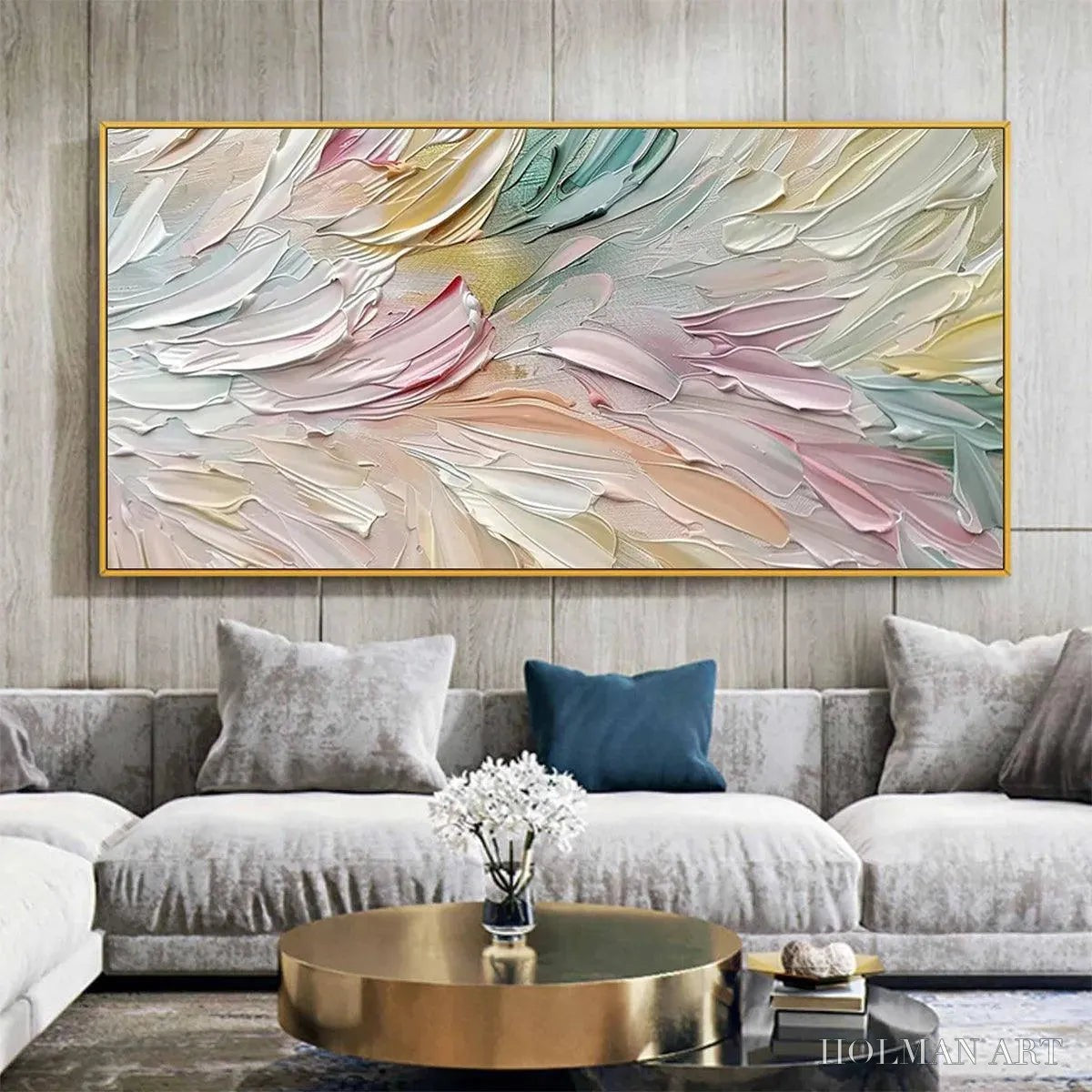 HOLMAN ART Pastel Dream – Textured Abstract Painting in Soft Hues, Horizontal - image 2