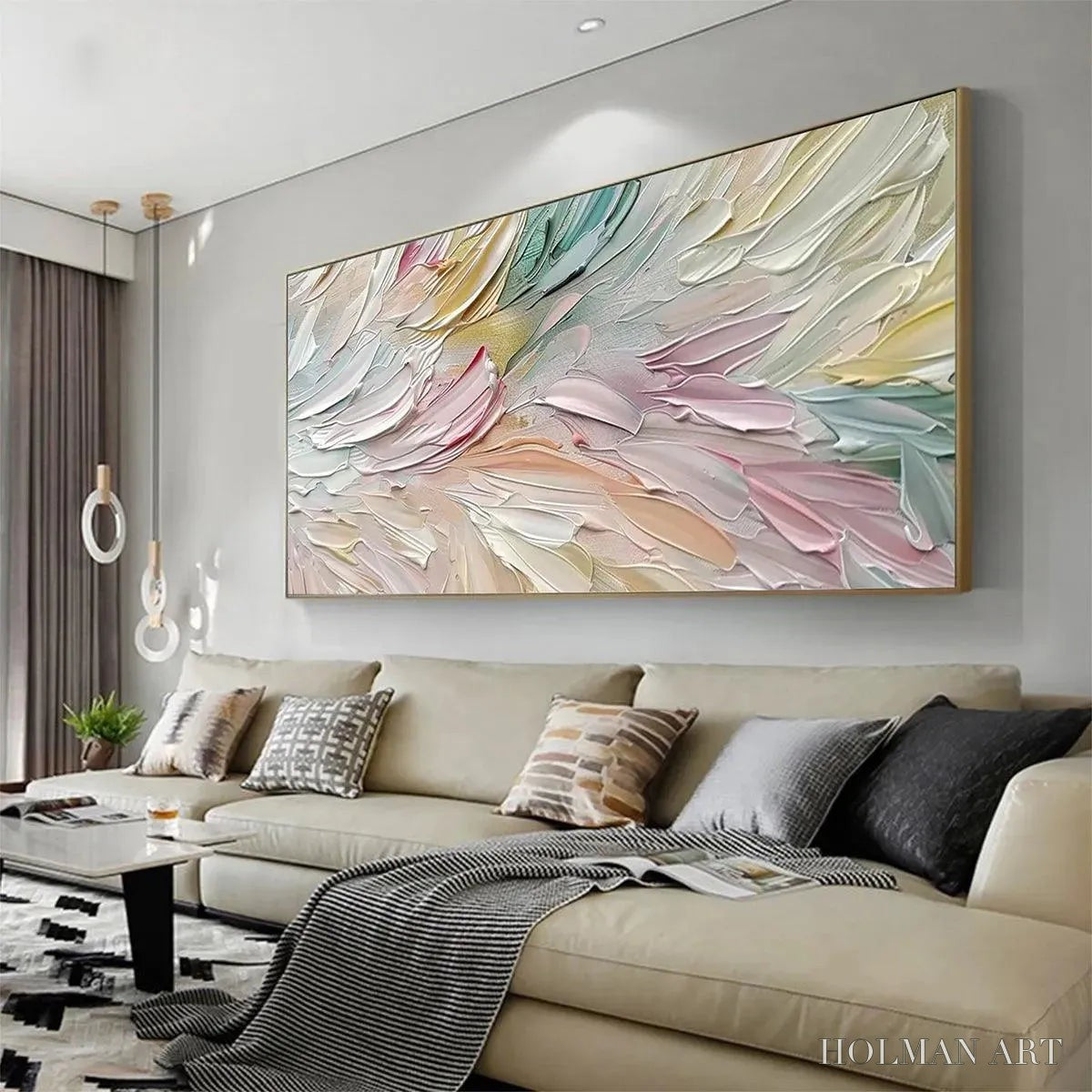 HOLMAN ART Pastel Dream – Textured Abstract Painting in Soft Hues, Horizontal - image 6