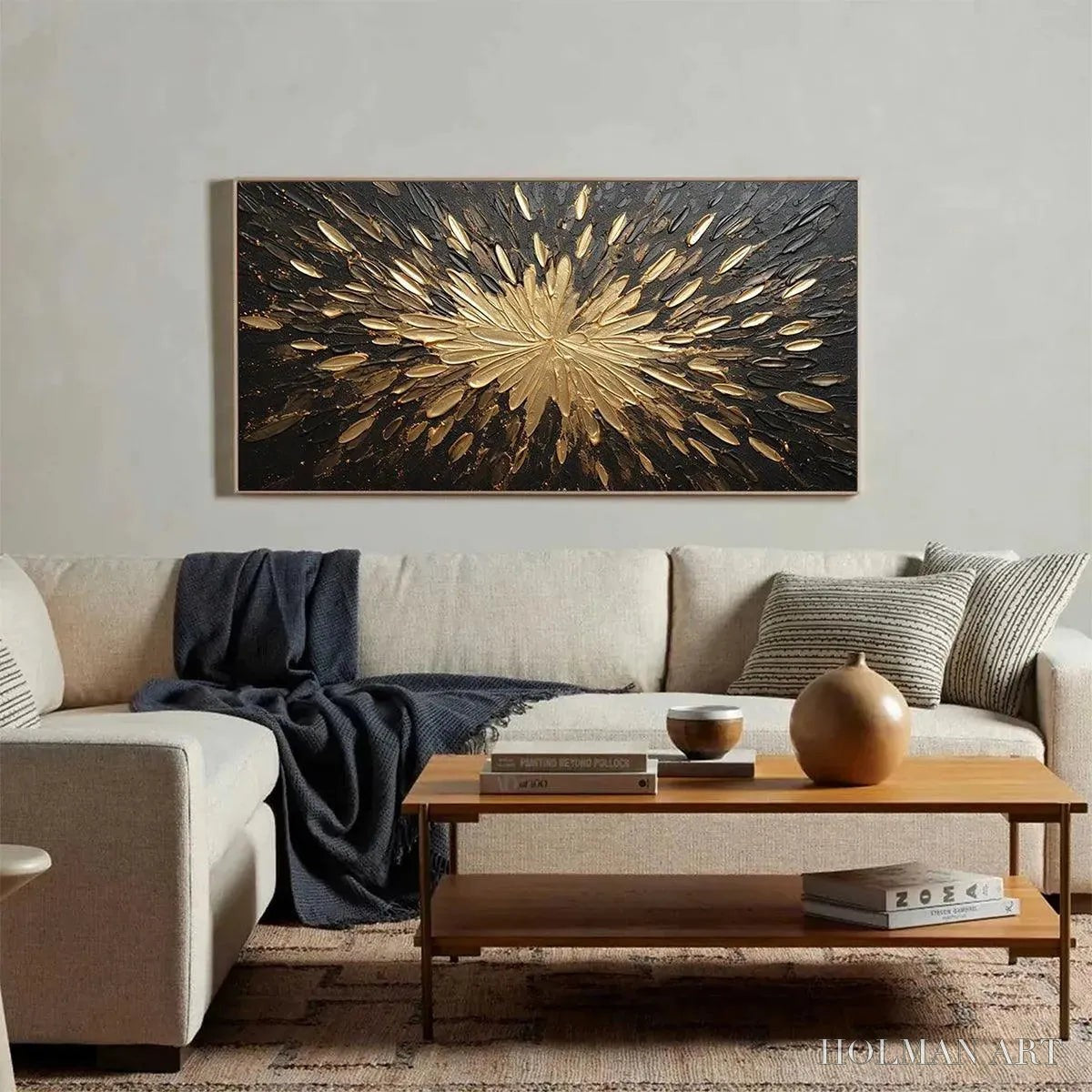 HOLMAN ART Golden Burst – Textured Abstract Painting in Gold and Black - image 6