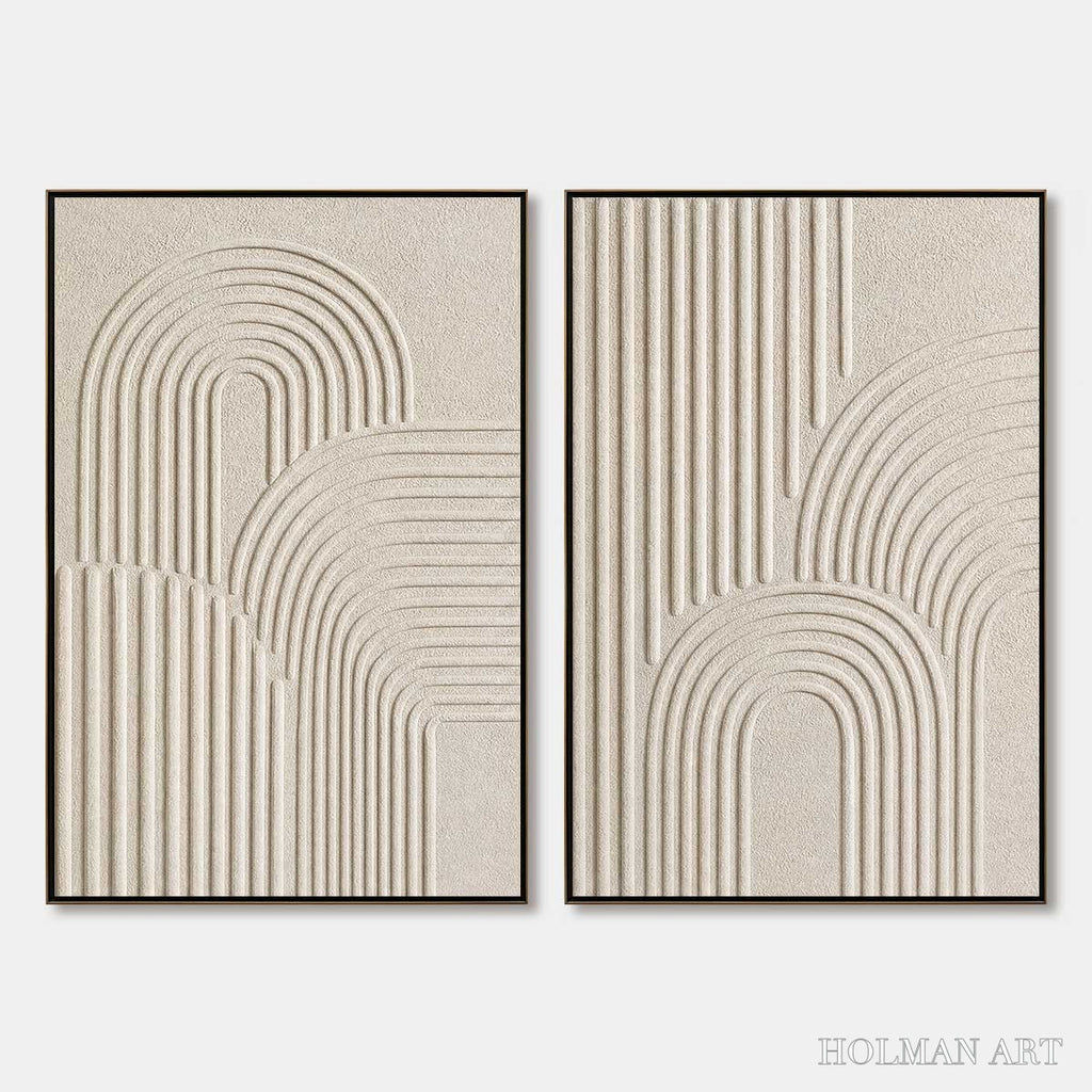 HOLMAN ART Continuum – Beige Textured Minimalist Wabi-Sabi Abstract Diptych - image 1