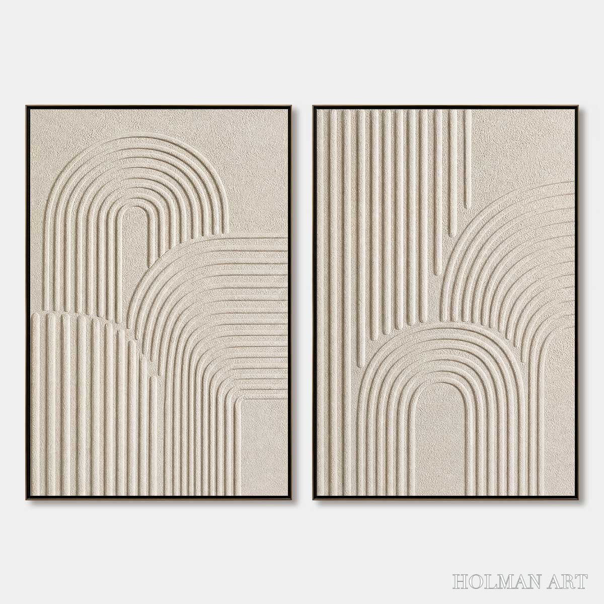 HOLMAN ART Continuum – Beige Textured Minimalist Wabi-Sabi Abstract Diptych - image 1