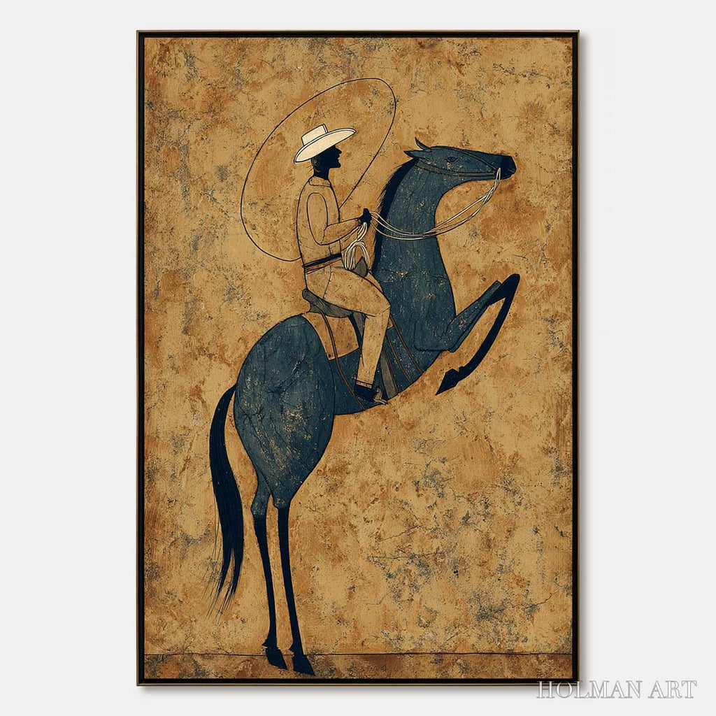 HOLMAN ART Midnight Wrangler – Rustic Wabi Sabi Style Equestrian Painting - image 1