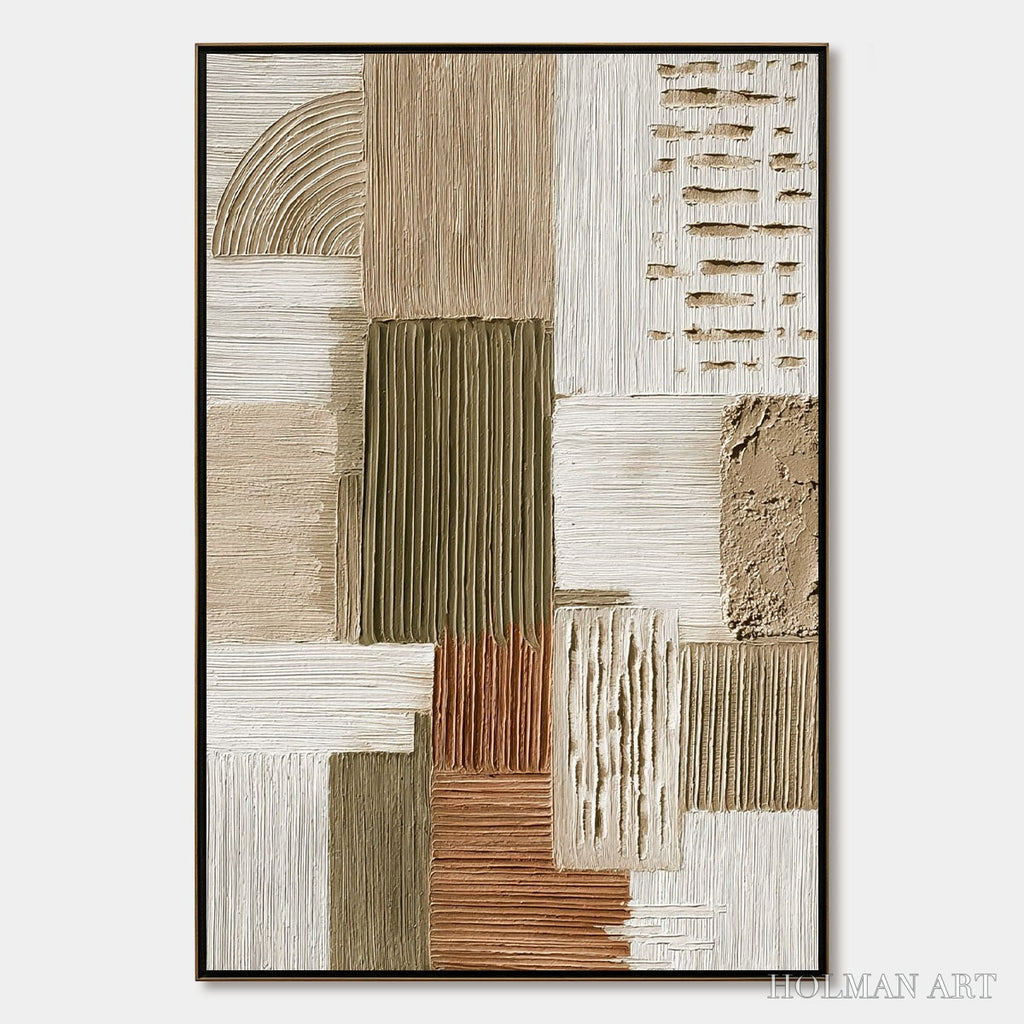 HOLMAN ART Strata Textured Abstract Neutral Oil Painting for Modern - image 1