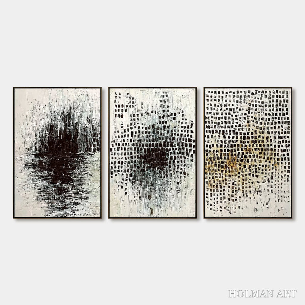 HOLMAN ART Monochrome Metamorphosis – Wabi Sabi Textured Abstract Triptych - image 1