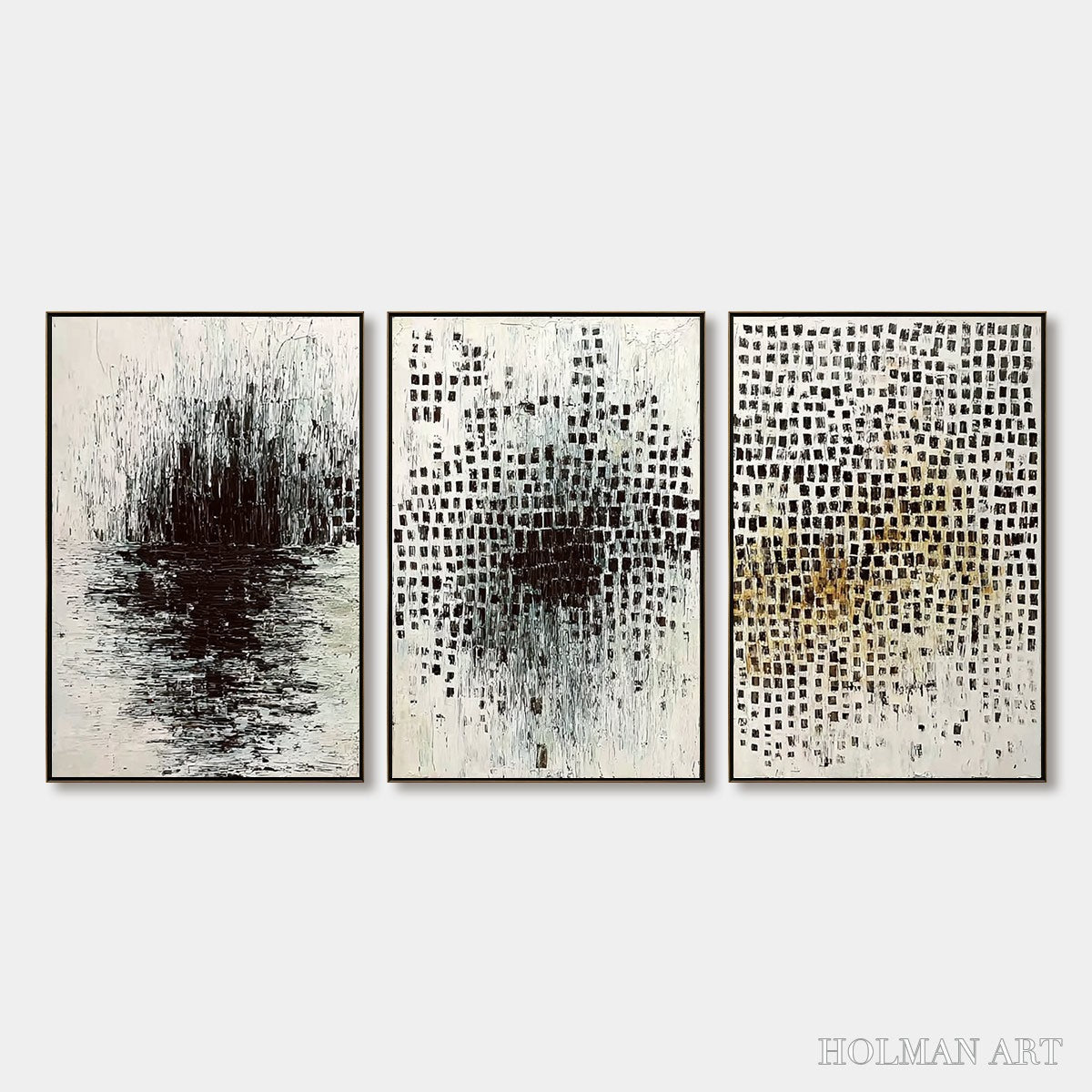 HOLMAN ART Monochrome Metamorphosis – Wabi Sabi Textured Abstract Triptych - image 1