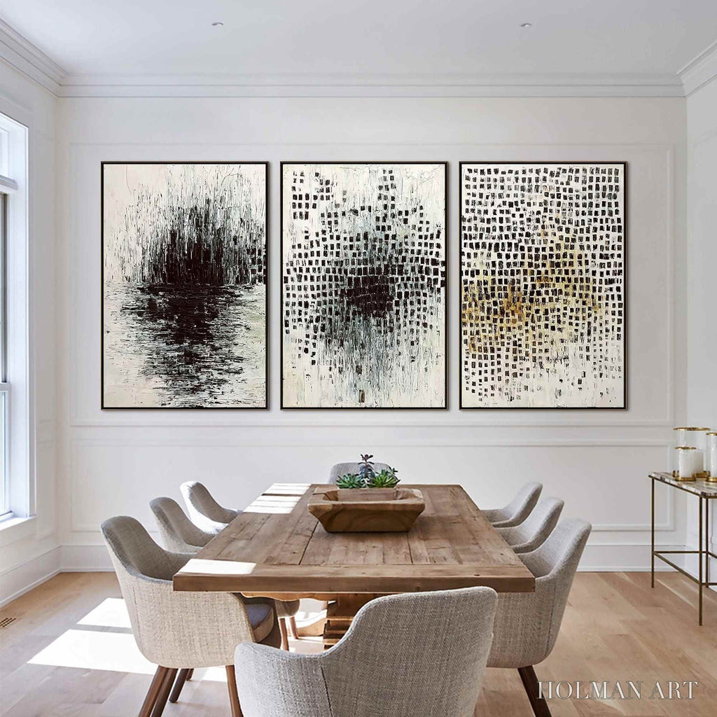HOLMAN ART Monochrome Metamorphosis – Wabi Sabi Textured Abstract Triptych - image 2