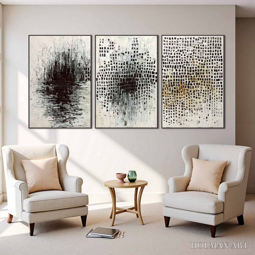 HOLMAN ART Monochrome Metamorphosis – Wabi Sabi Textured Abstract Triptych - image 4