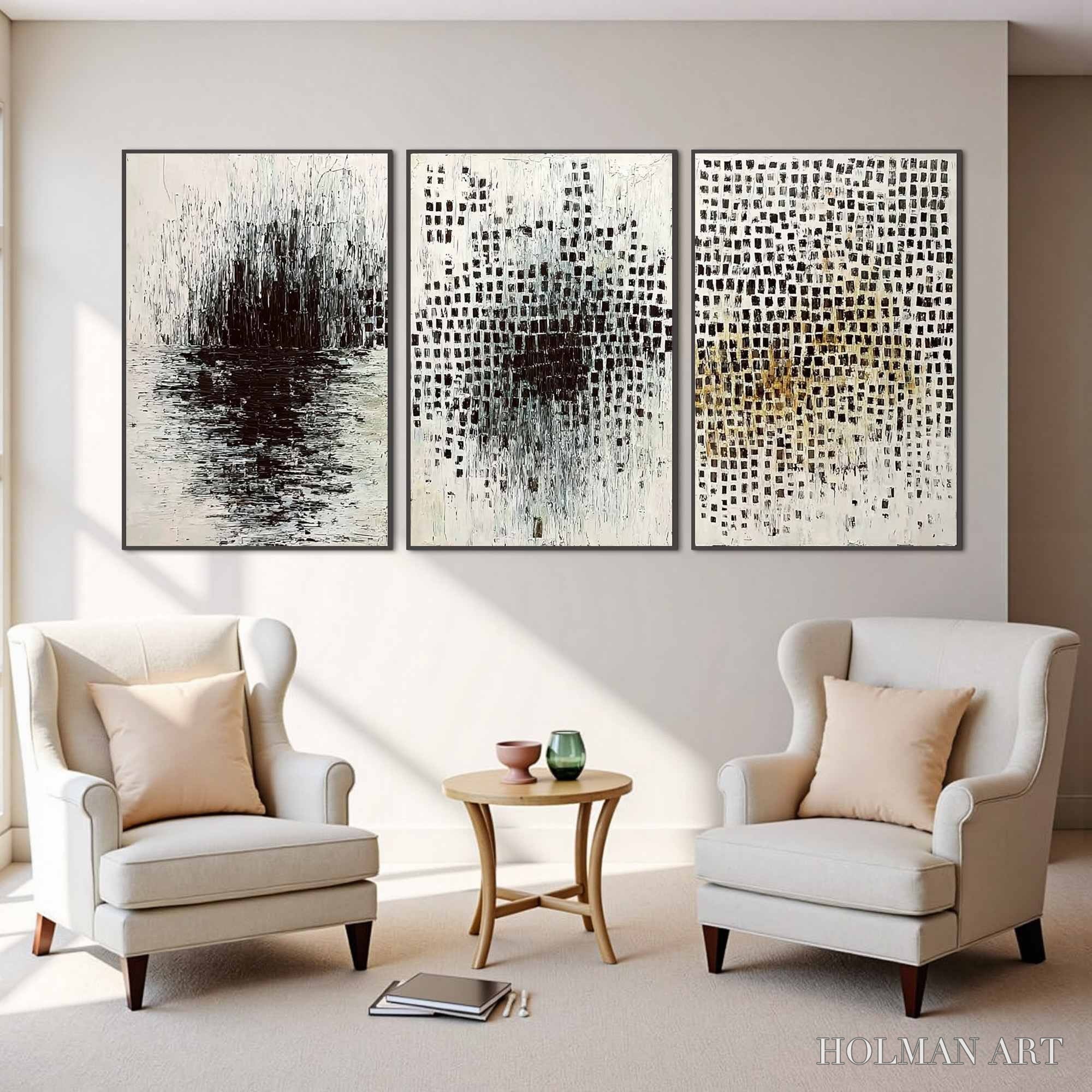 HOLMAN ART Monochrome Metamorphosis – Wabi Sabi Textured Abstract Triptych - image 4