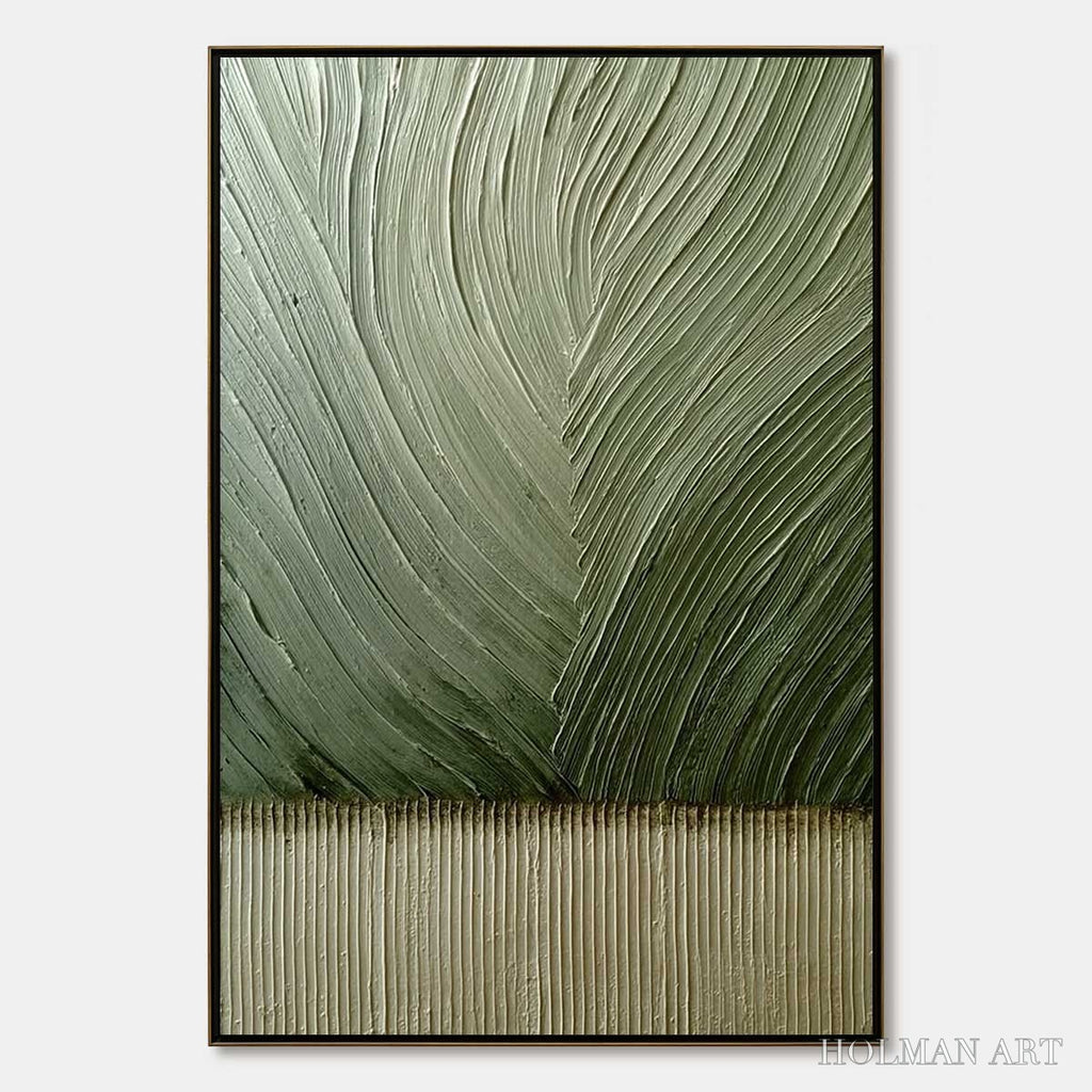 HOLMAN ART Earthen Weave – Textured Green and Beige Wabi Sabi Abstract Painting - image 1