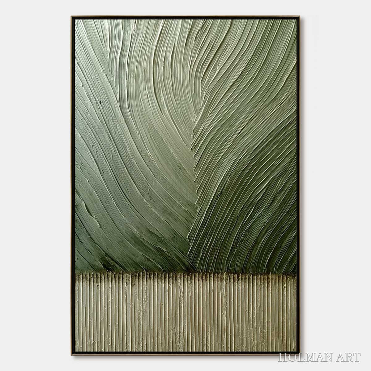 HOLMAN ART Earthen Weave – Textured Green and Beige Wabi Sabi Abstract Painting - image 1