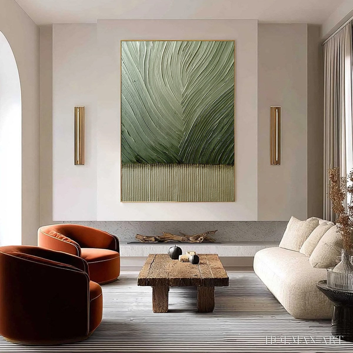 HOLMAN ART Earthen Weave – Textured Green and Beige Wabi Sabi Abstract Painting - image 2