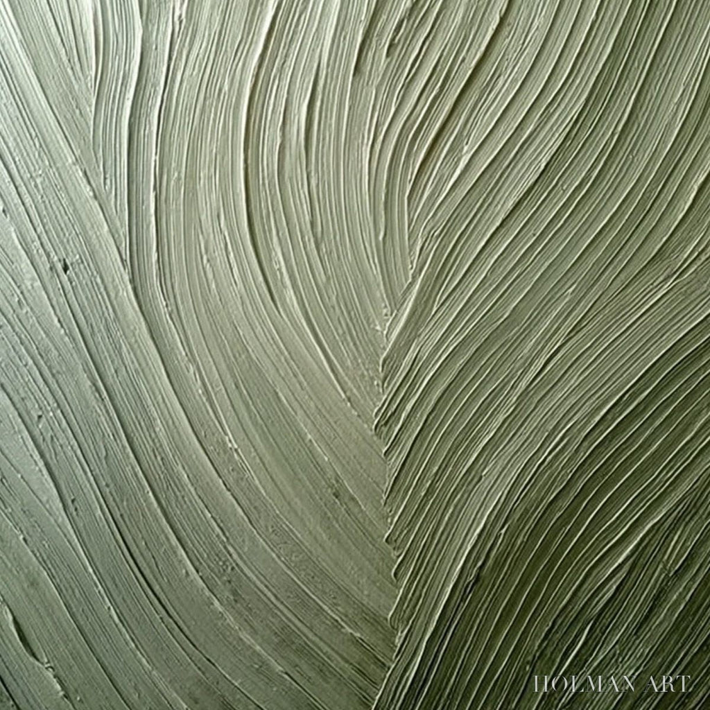 HOLMAN ART Earthen Weave – Textured Green and Beige Wabi Sabi Abstract Painting - image 3