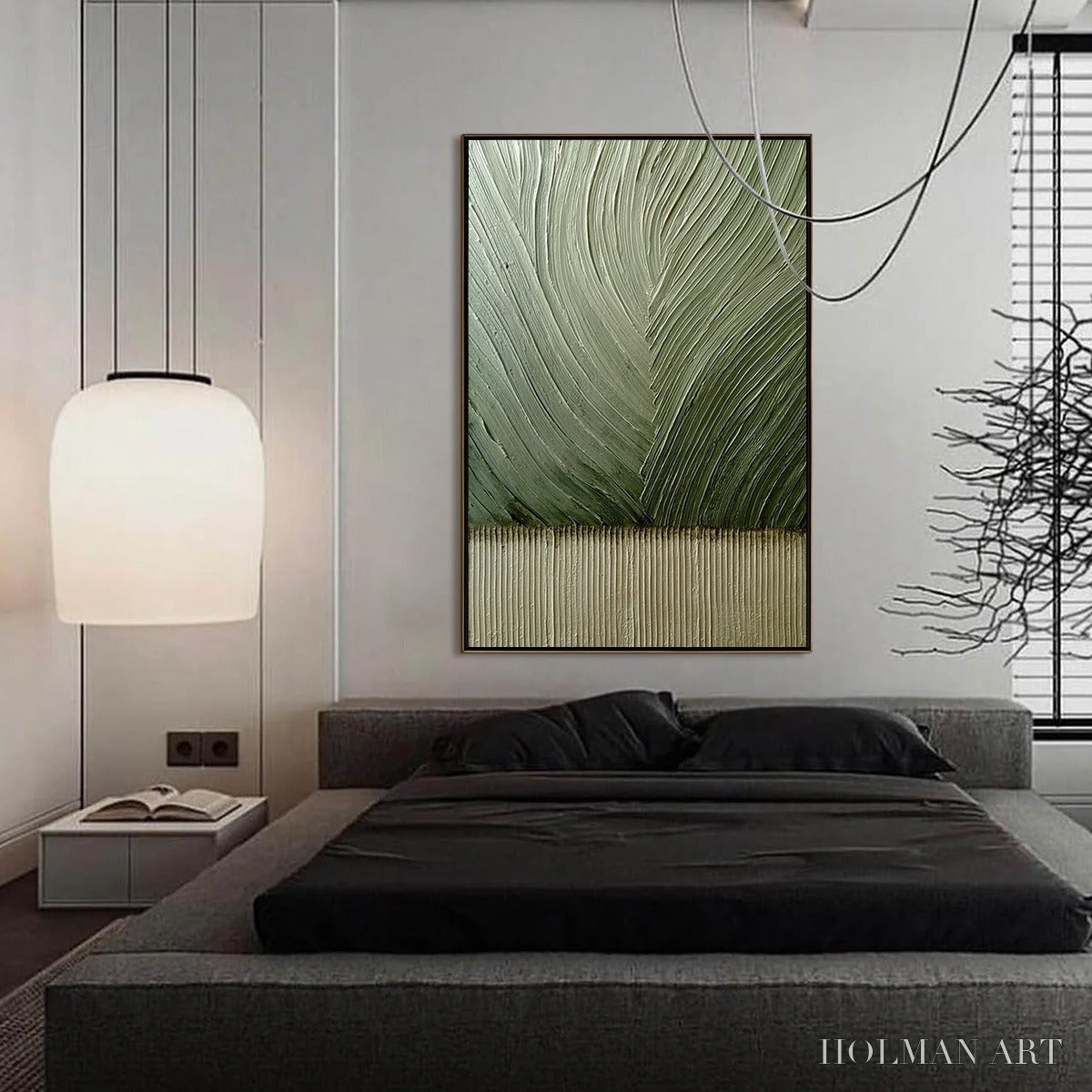 HOLMAN ART Earthen Weave – Textured Green and Beige Wabi Sabi Abstract Painting - image 4