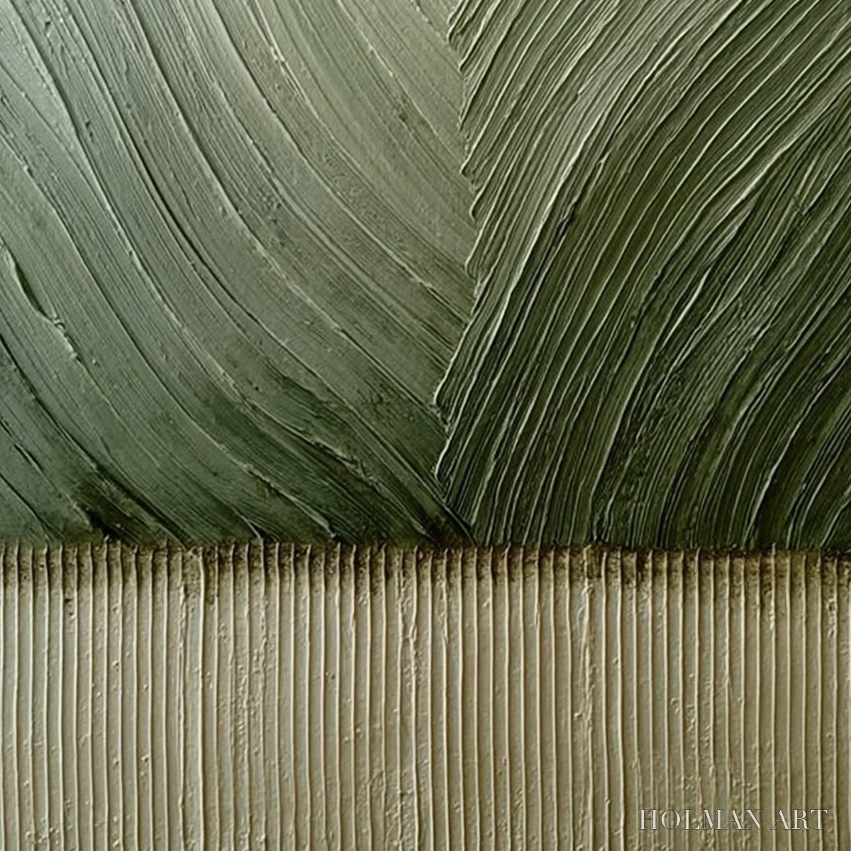 HOLMAN ART Earthen Weave – Textured Green and Beige Wabi Sabi Abstract Painting - image 5