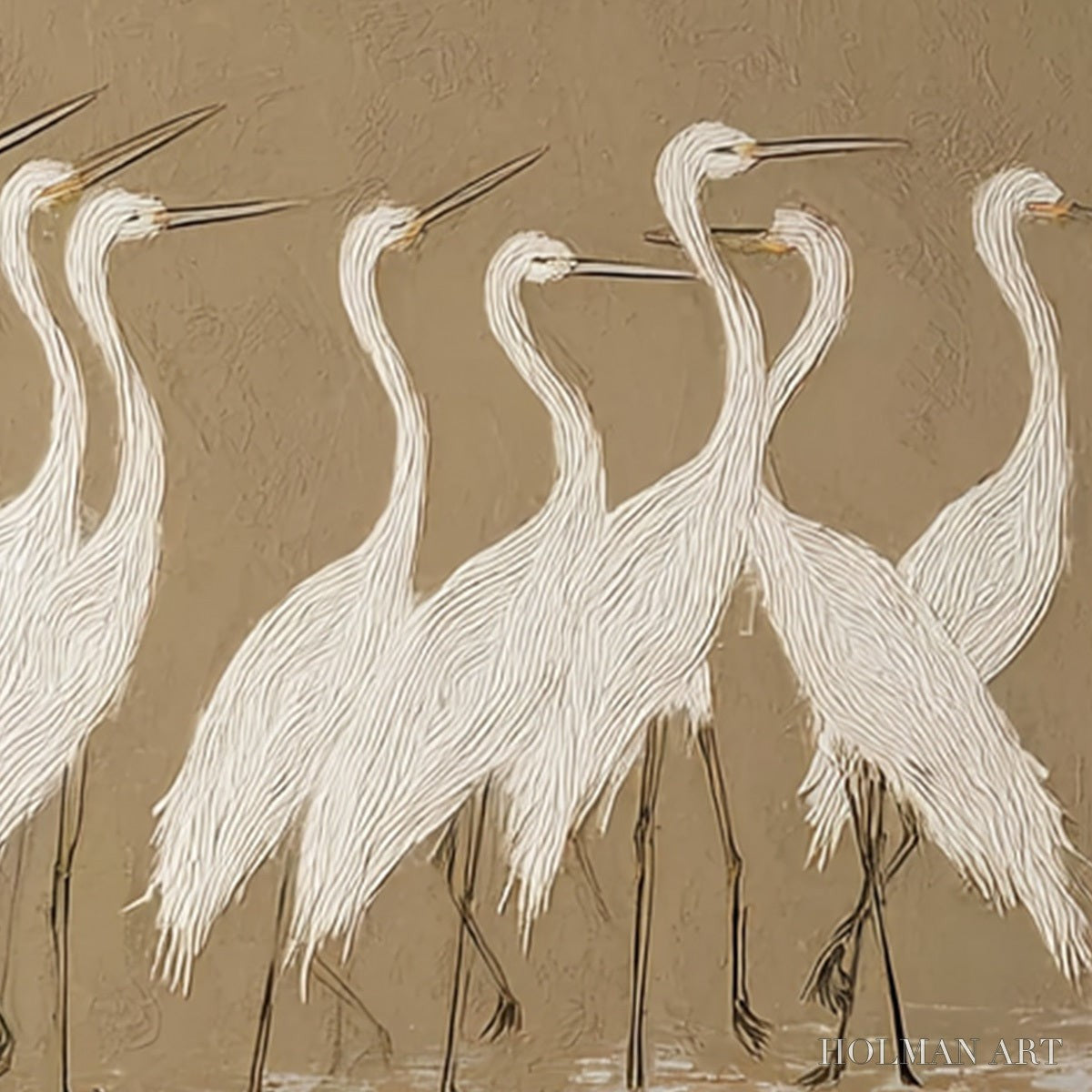 HOLMAN ART Coastal Congregation – Textured Wabi Sabi Egret Painting on Neutral Canvas - image 3