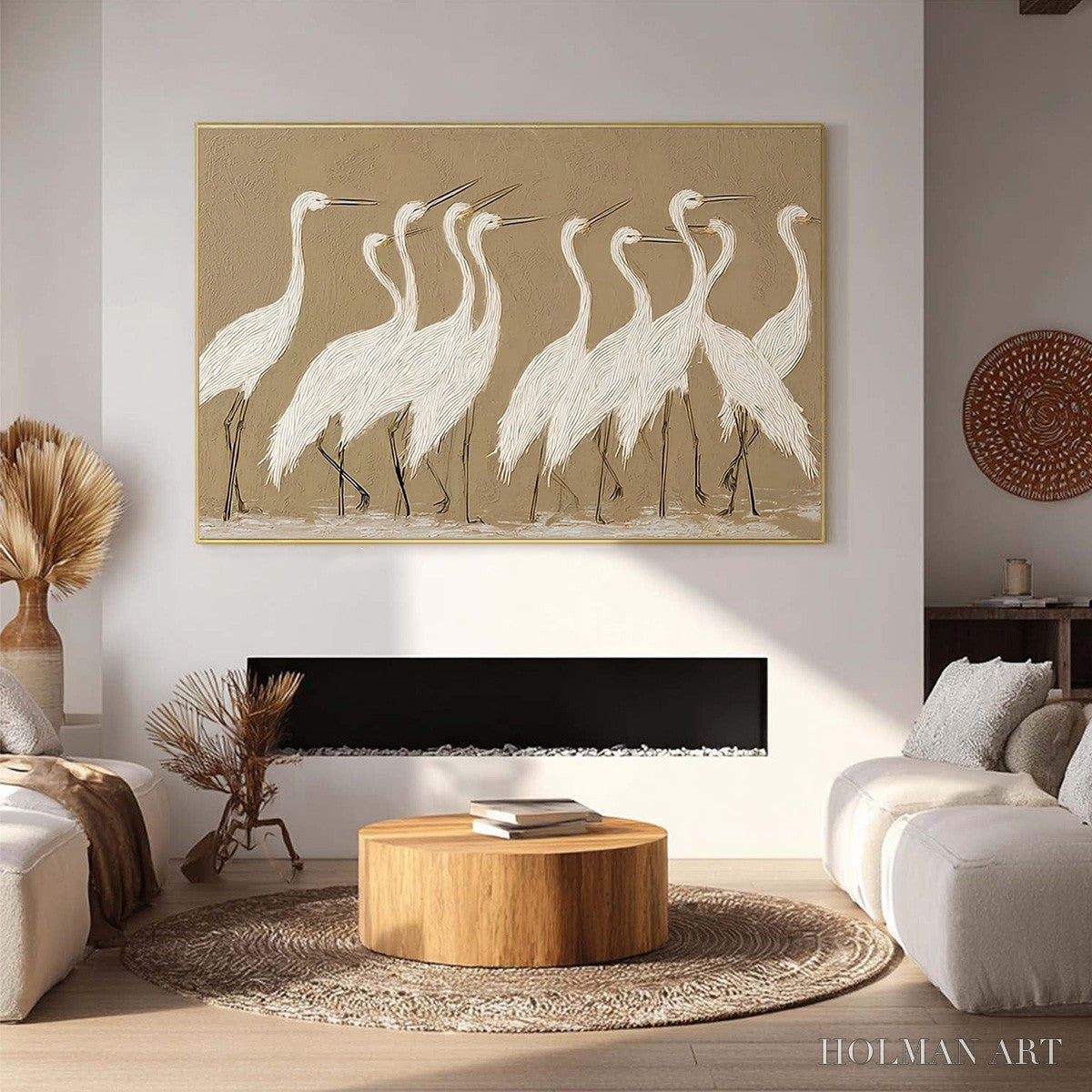 HOLMAN ART Coastal Congregation – Textured Wabi Sabi Egret Painting on Neutral Canvas - image 6
