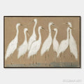 HOLMAN ART the Gathering – Beige Wabi Sabi Egret Flock Oil Painting on Canvas - image 1