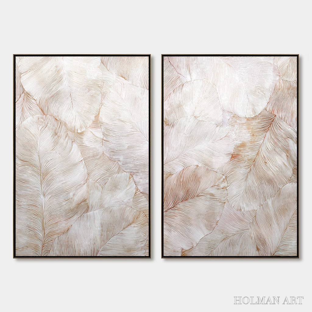 HOLMAN ART Whispering Plumes – Textured Wabi Sabi Feather Painting Diptych - image 1