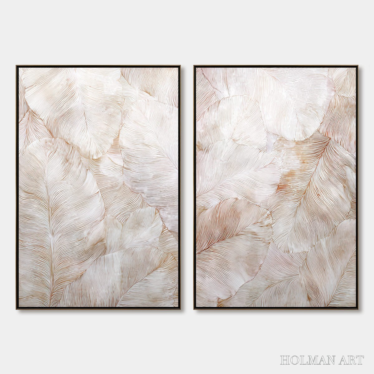 HOLMAN ART Whispering Plumes – Textured Wabi Sabi Feather Painting Diptych - image 1