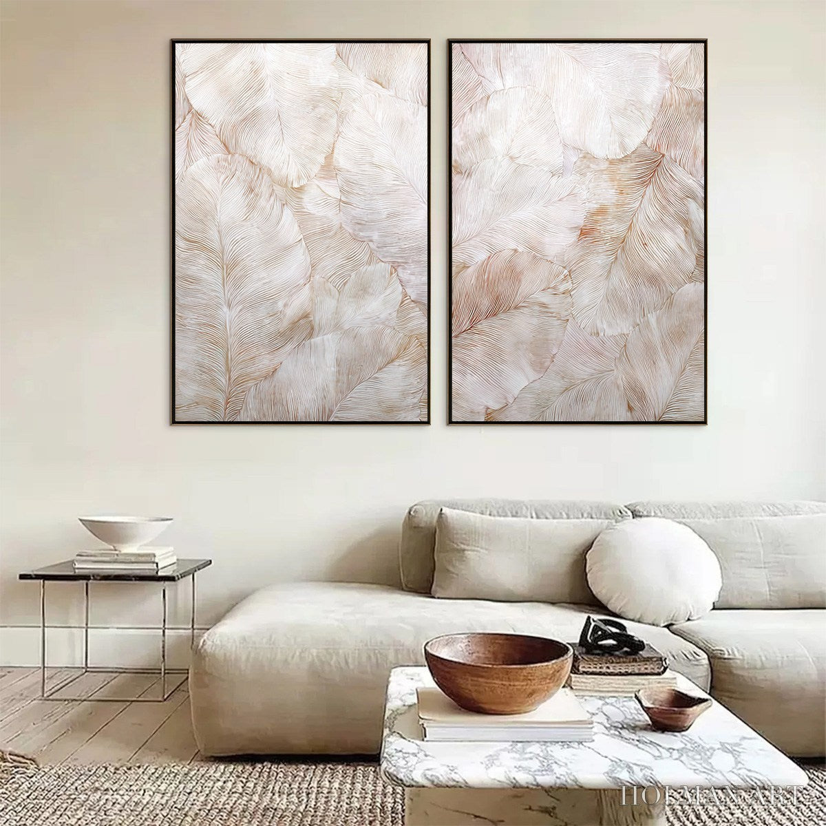HOLMAN ART Whispering Plumes – Textured Wabi Sabi Feather Painting Diptych - image 3