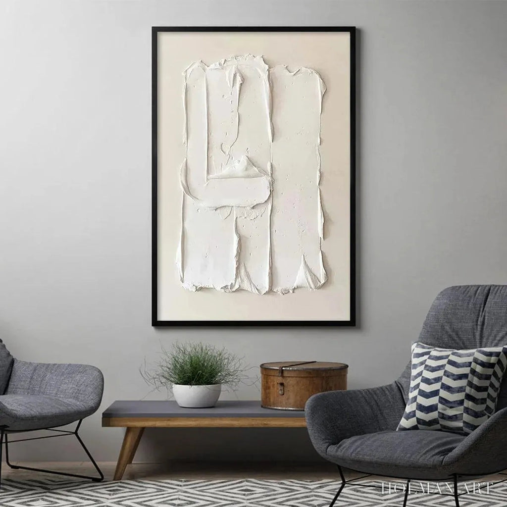 HOLMAN ART White Textured Relief – Textured Abstract Painting in White - image 4