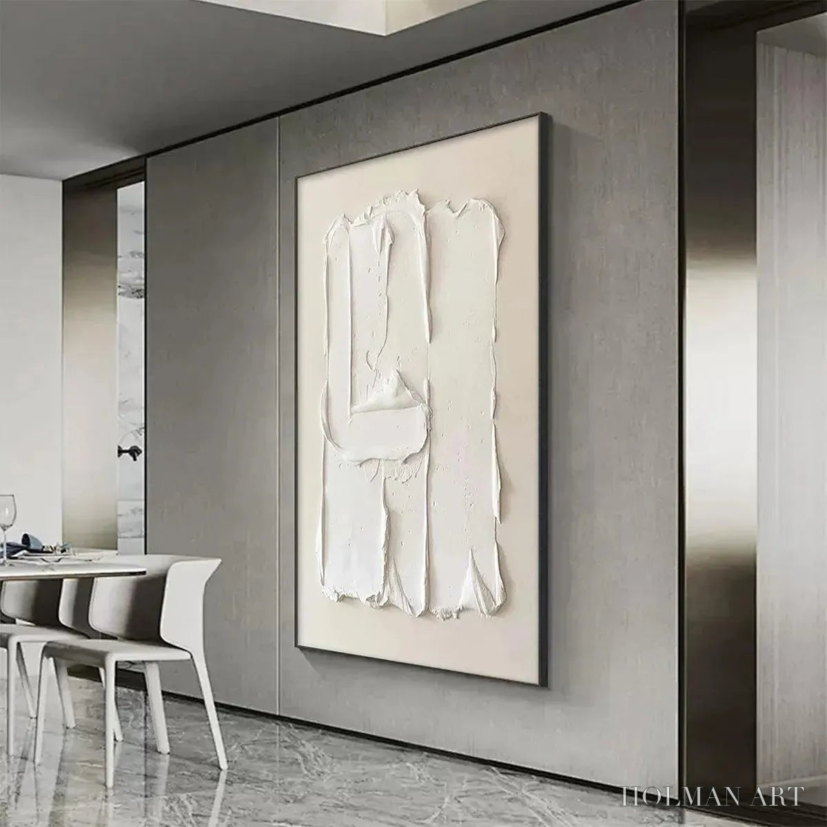 HOLMAN ART White Textured Relief – Textured Abstract Painting in White - image 5