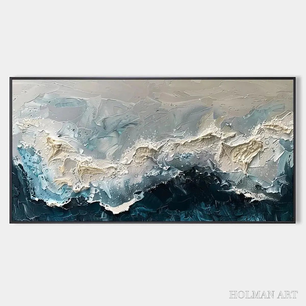 HOLMAN ART Frozen Motion – Textured Abstract Waterscape Painting in Teal and White - image 1