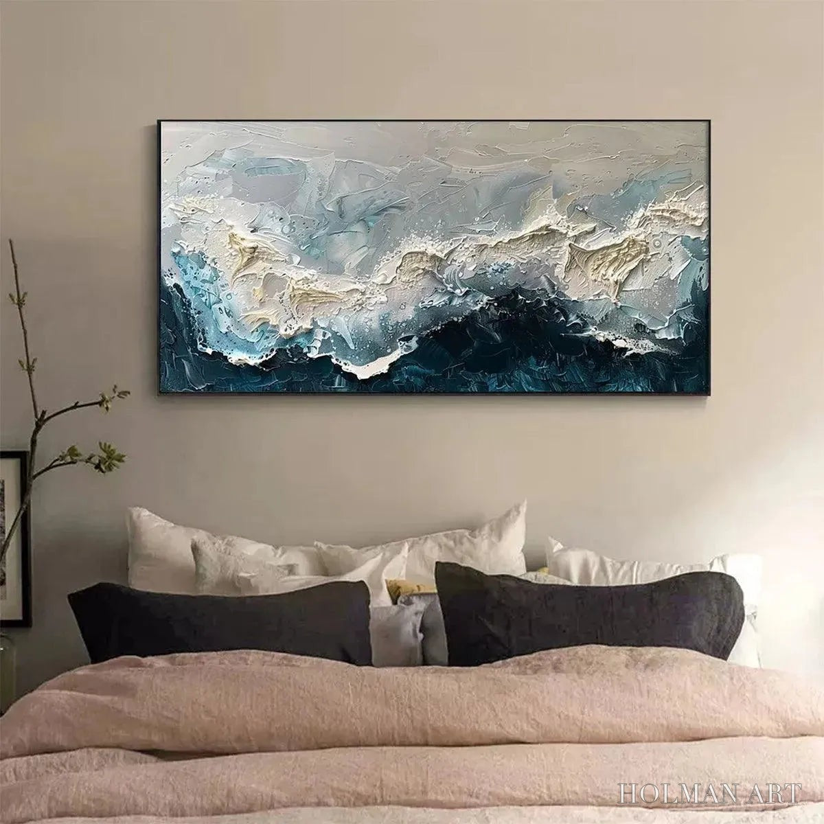 HOLMAN ART Frozen Motion – Textured Abstract Waterscape Painting in Teal and White - image 2