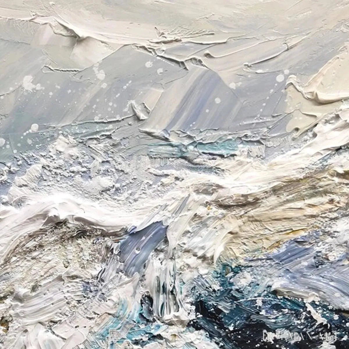 HOLMAN ART Frozen Motion – Textured Abstract Waterscape Painting in Teal and White - image 3