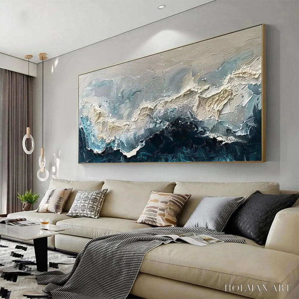 HOLMAN ART Frozen Motion – Textured Abstract Waterscape Painting in Teal and White - image 4