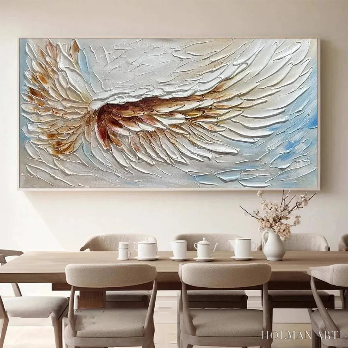 HOLMAN ART Angel Wings – Textured White and Gold Angel Wing Painting - image 2
