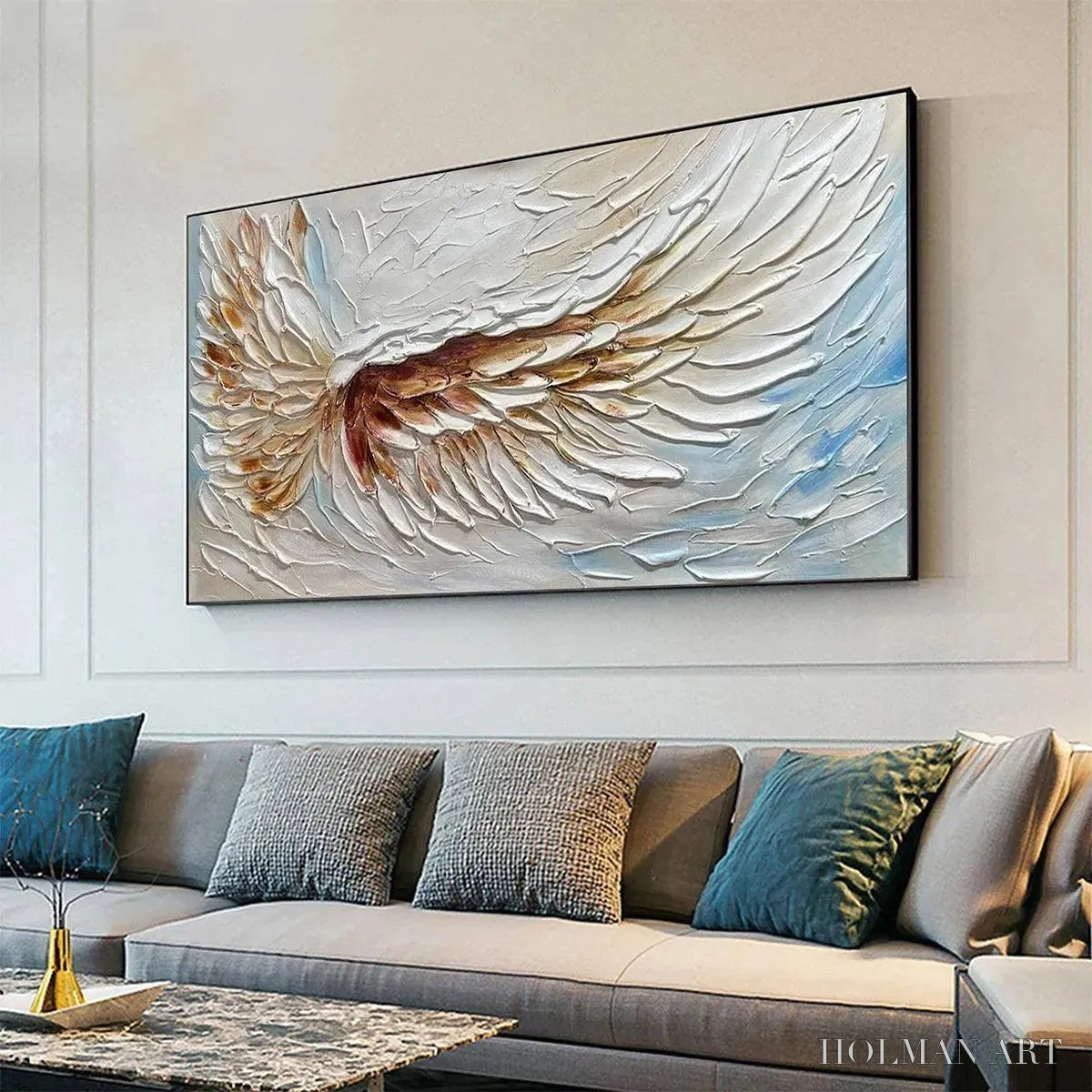 HOLMAN ART Angel Wings – Textured White and Gold Angel Wing Painting - image 5