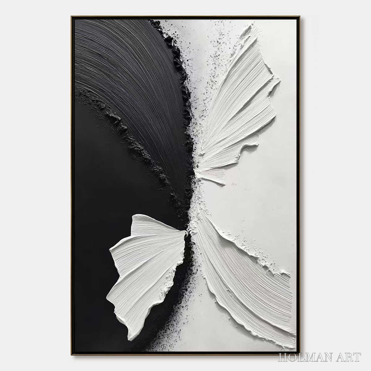 HOLMAN ART Convergence – Textured Black and White Minimalist Impasto - image 1