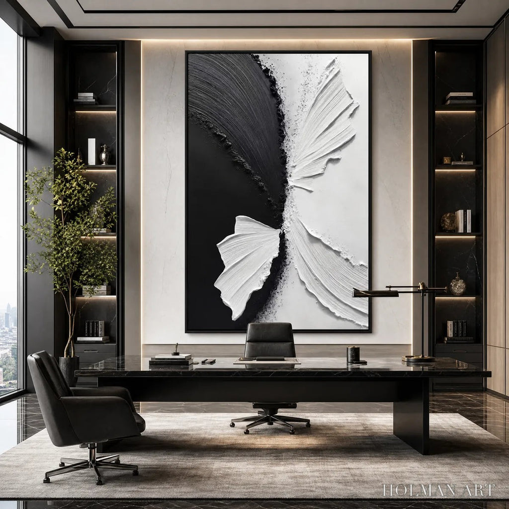 HOLMAN ART Convergence – Textured Black and White Minimalist Impasto - image 2