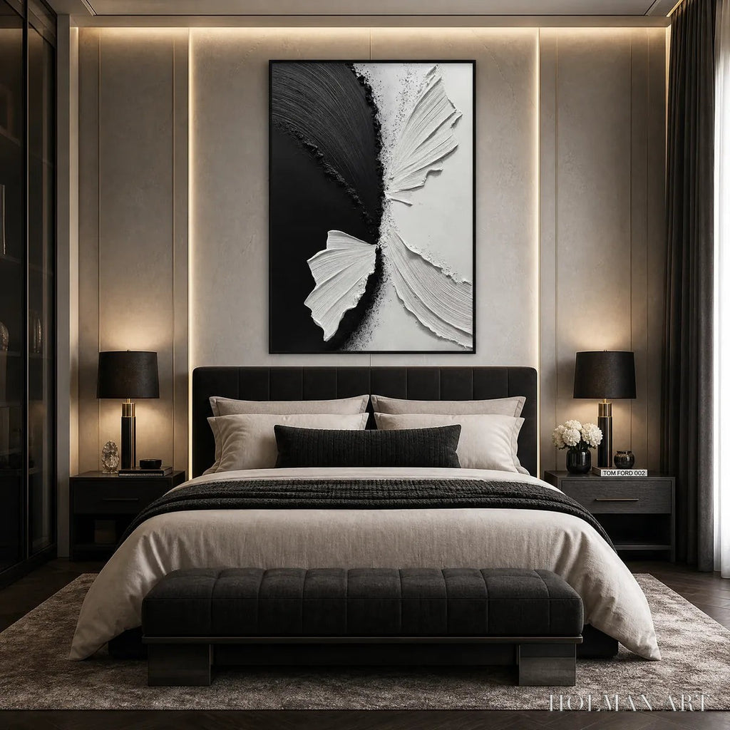HOLMAN ART Convergence – Textured Black and White Minimalist Impasto - image 4