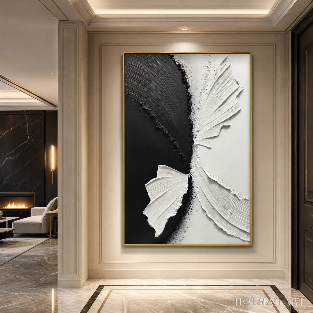 HOLMAN ART Convergence – Textured Black and White Minimalist Impasto - image 5